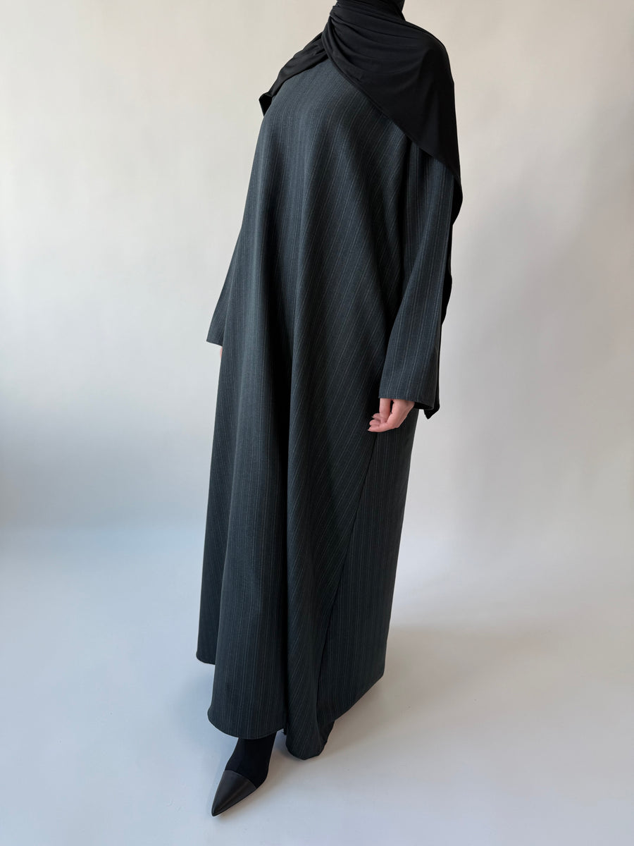 Dark green pinstriped Abayah