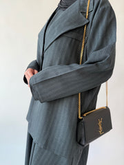 Single breasted oversized suit blazer: Dark green pinstriped