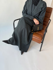 Single breasted oversized suit blazer: Dark green pinstriped