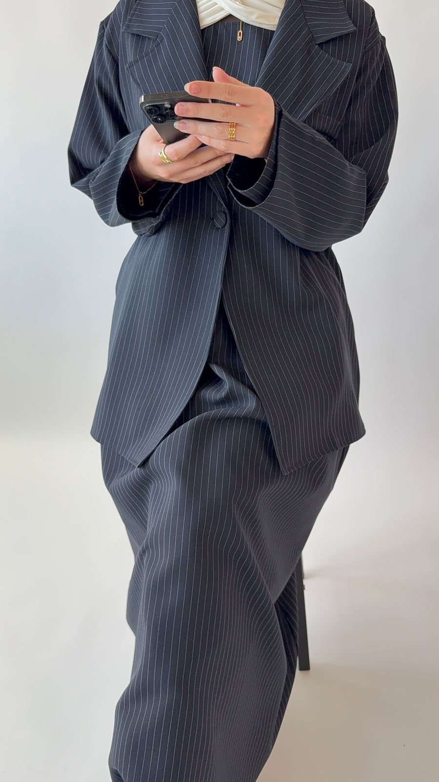 Single breasted oversized suit blazer: Midnight stripe