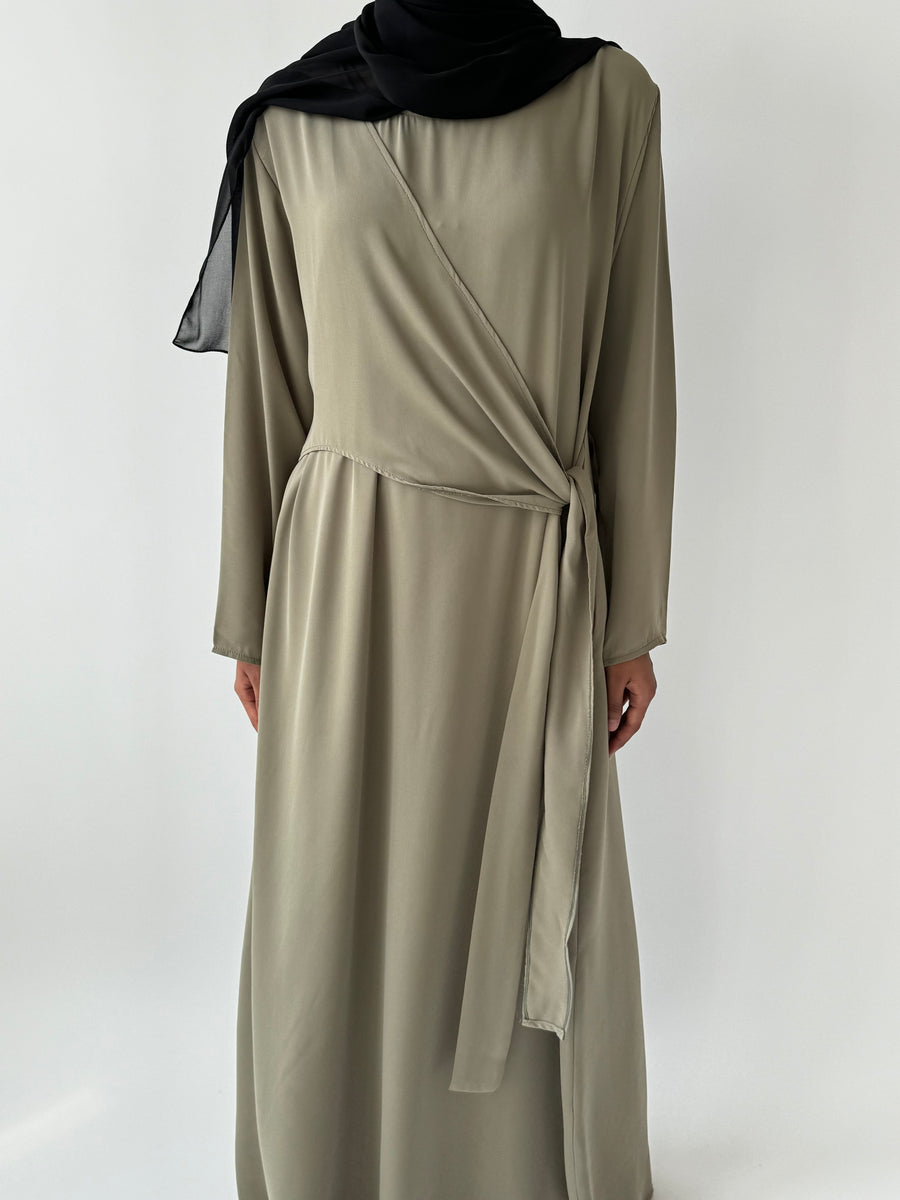 Olive Asymmetrical flowy knot dress