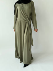 Olive Asymmetrical flowy knot dress