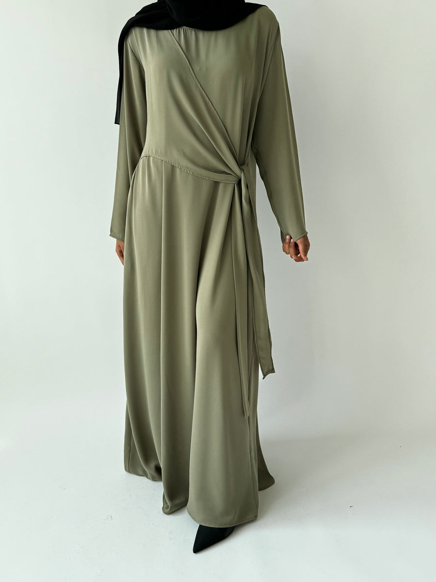 Olive Asymmetrical flowy knot dress