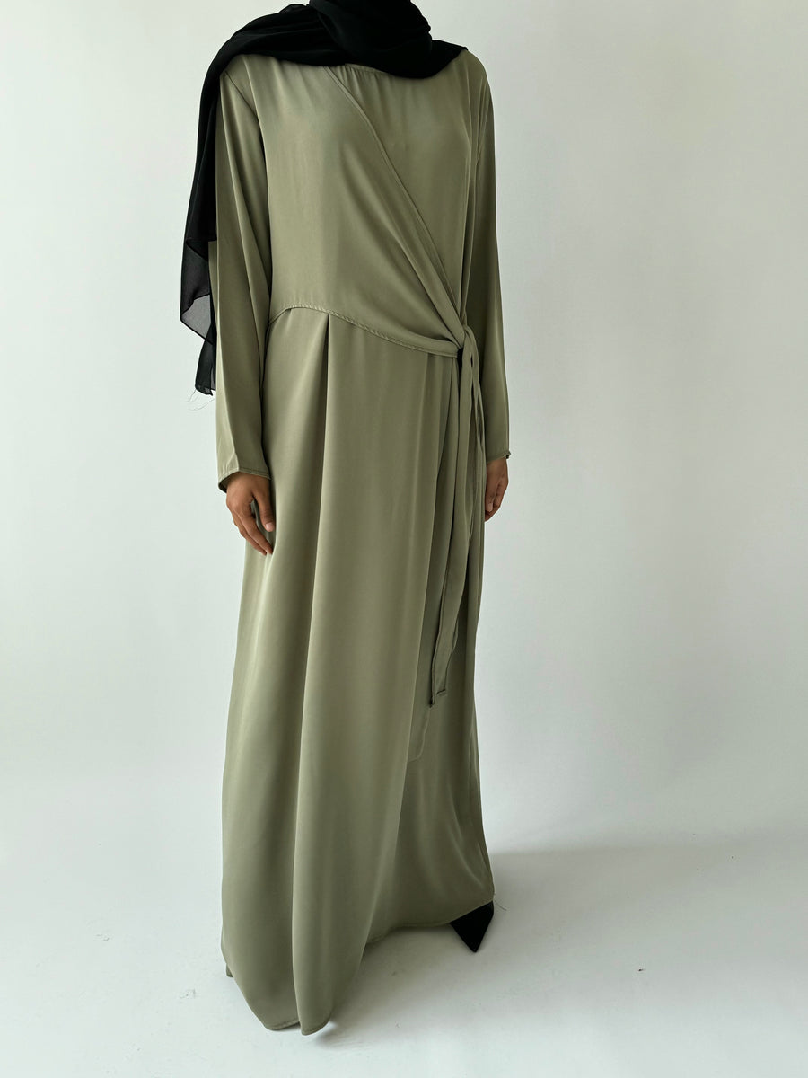 Olive Asymmetrical flowy knot dress