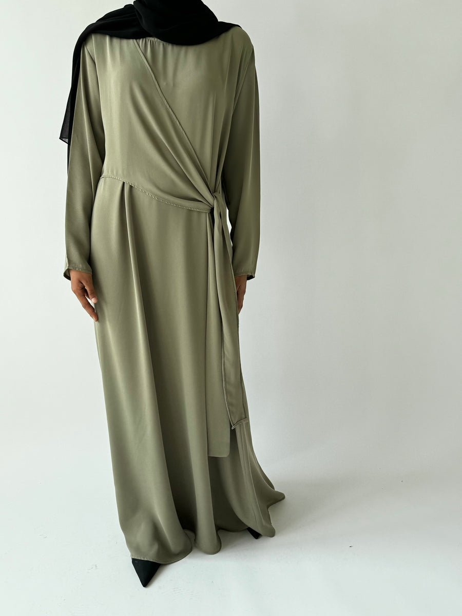 Olive Asymmetrical flowy knot dress