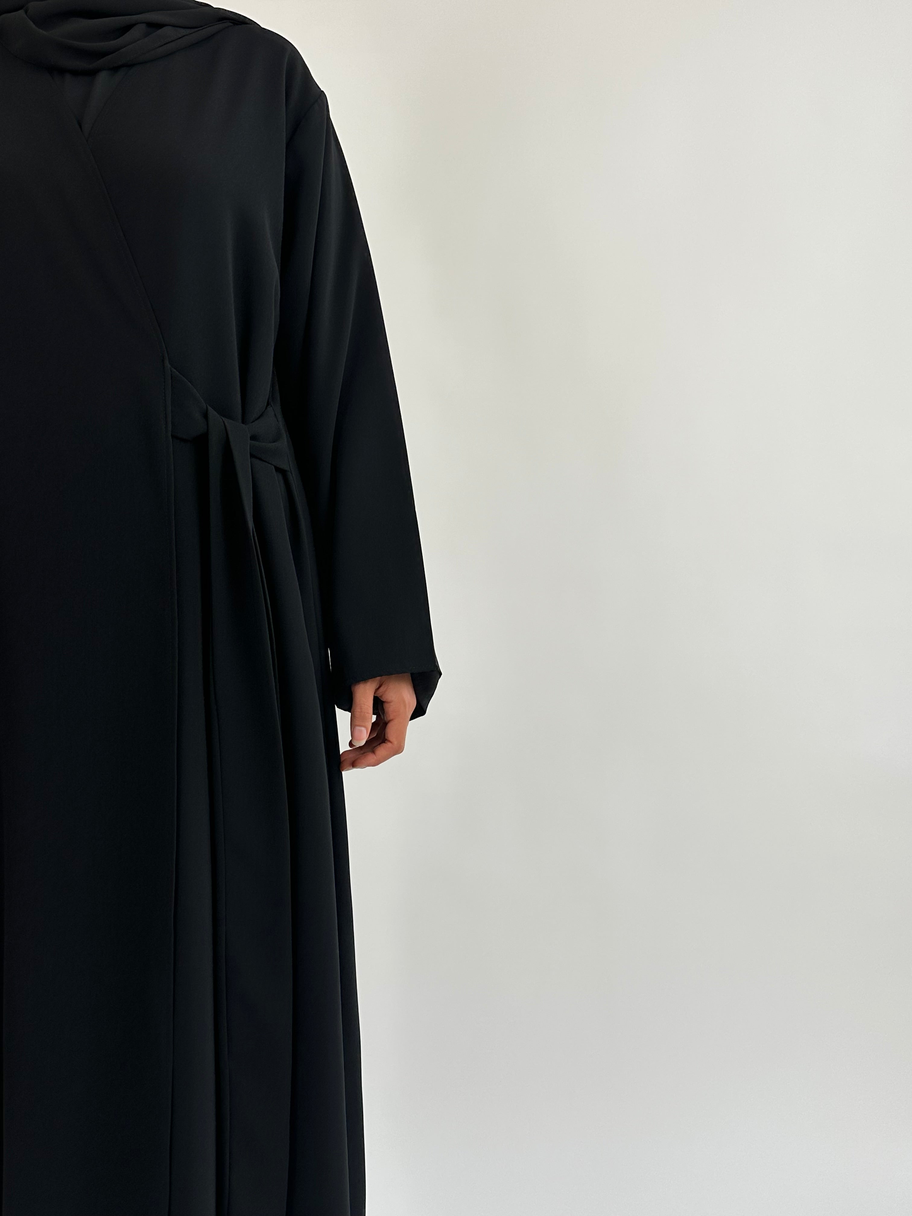 Black Linen Wrap Abaya