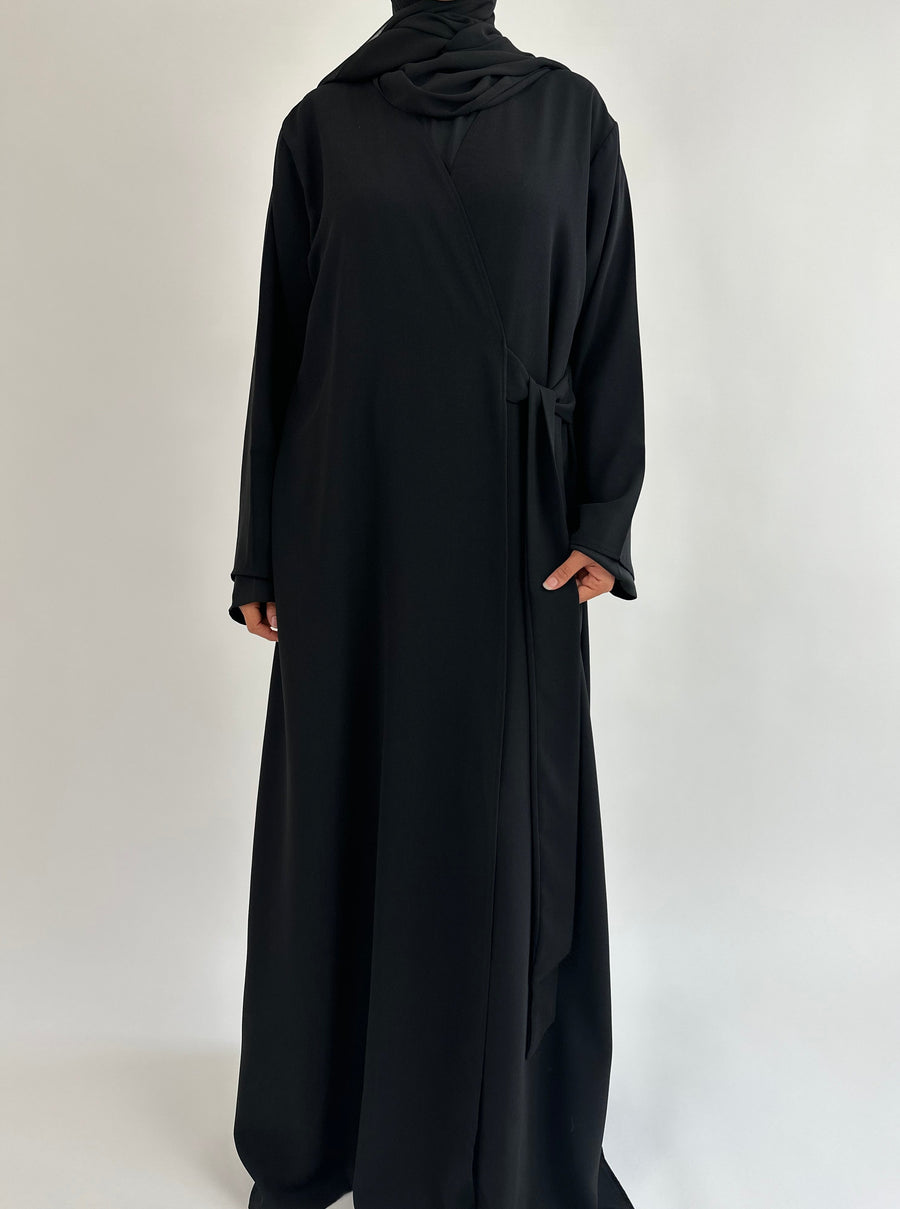 Black Linen Wrap Abaya