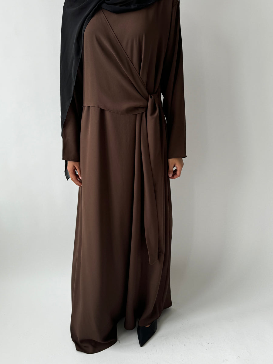 Brown Asymmetrical flowy knot dress