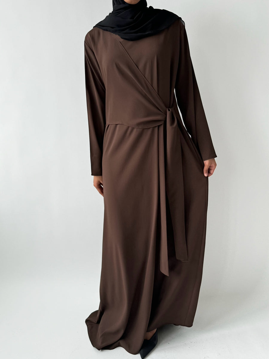 Brown Asymmetrical flowy knot dress