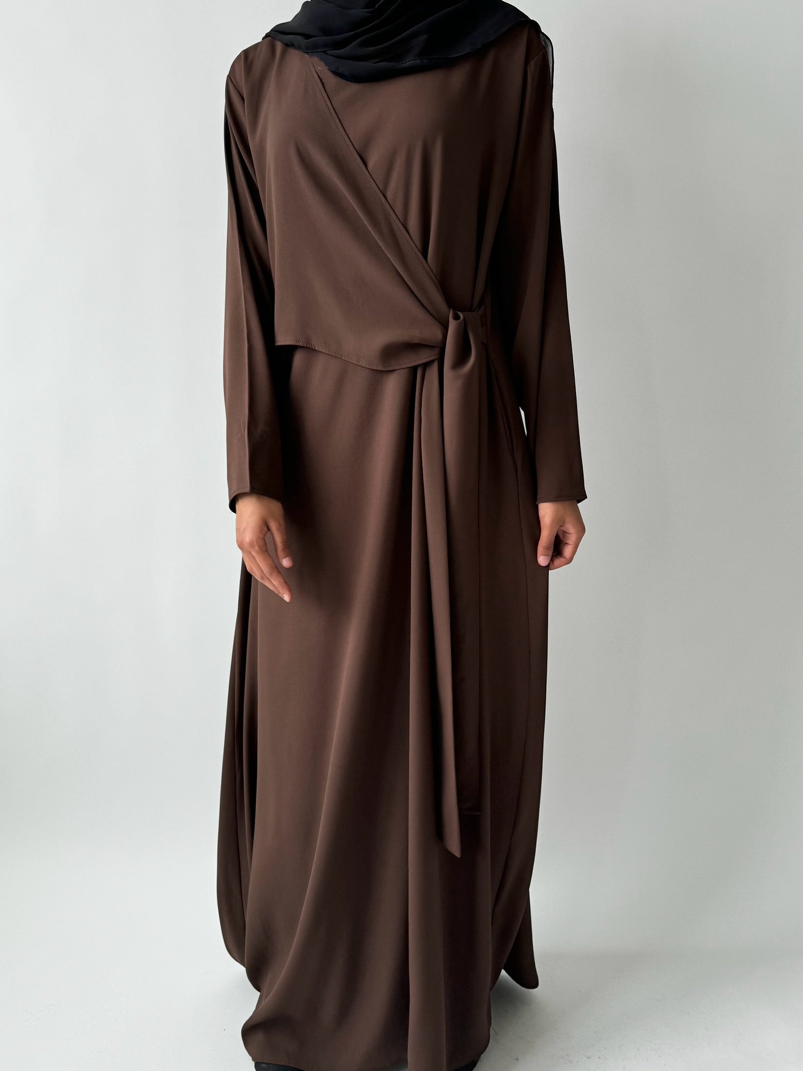 Brown Asymmetrical flowy knot dress