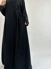 Black Linen Wrap Abaya