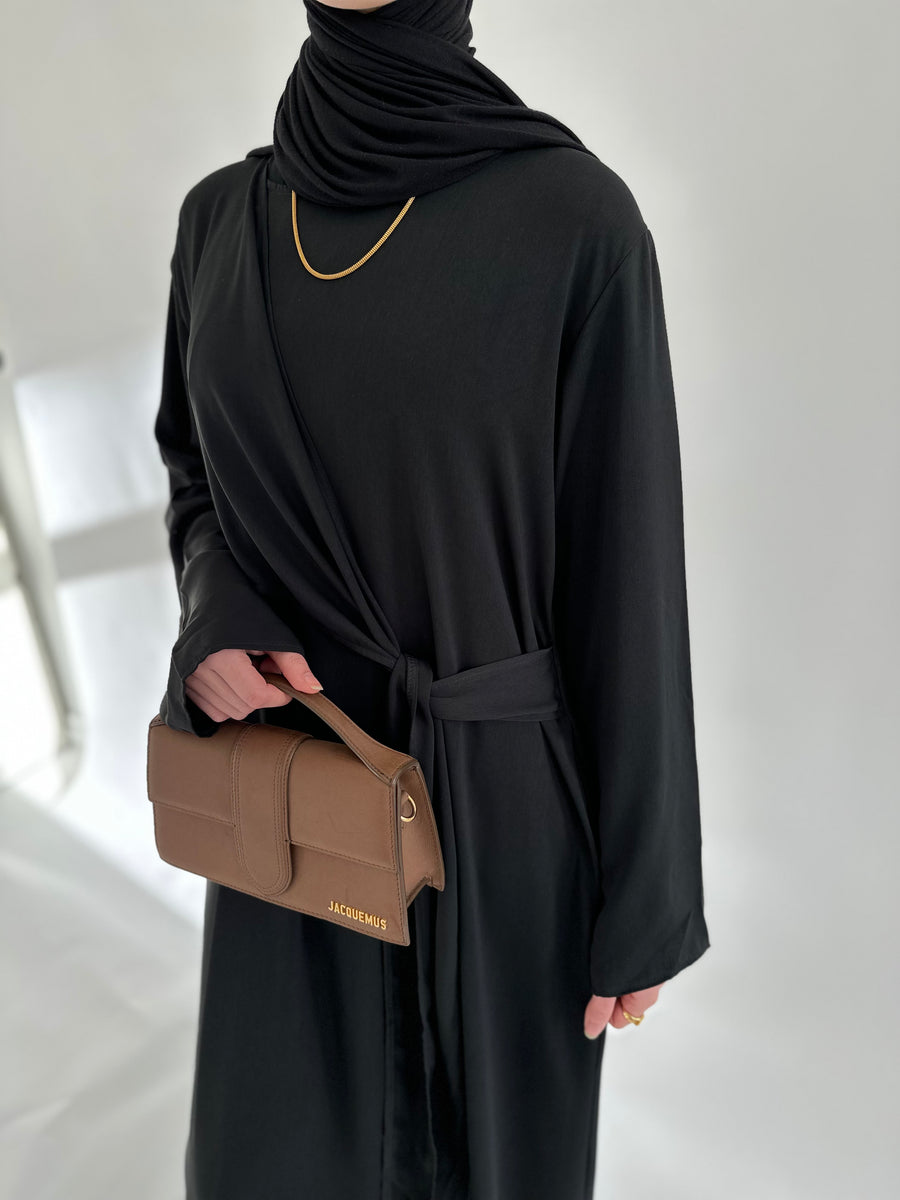 Black: Asymmetrical flowy knot dress