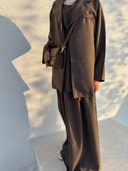 Single breasted oversized suit blazer: Brown Herringbone